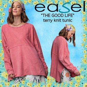 EASEL "The Good Life" Lightweight Terry Knit Tunic, High Side Slits, Raw Details